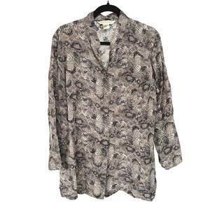 Melrose Silk Career Snakeskin Animal Print Office Siren Neutral Blouse Large